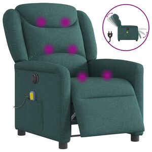vidaXL Sill&oacute;n reclinable de masaje el&eacute;ctrico tela verde oscuro