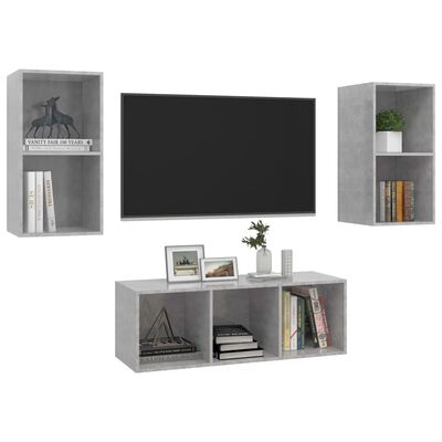 vidaXL Juego de mueble para TV de 3 piezas aglomerado gris hormigón