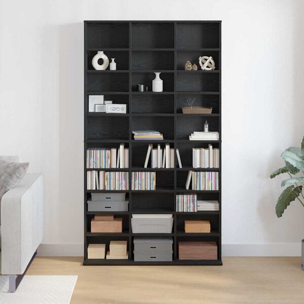 vidaXL Cabinet para CDs con estante Roble Negro 101 x 23 x 177,5 cm