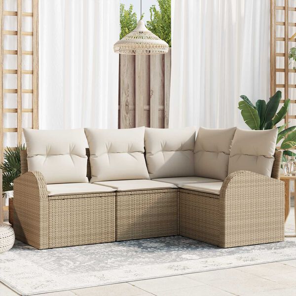 vidaXL Conjunto de sofás de jardín 4 pcs Beige y ratán sintético