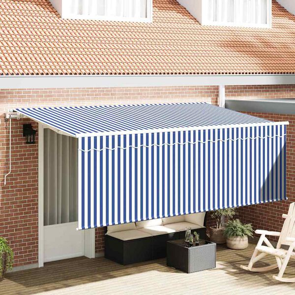 vidaXL Toldo Retr&aacute;ctil Rayado Azul y blanco 350 x 200 cm Tela y metal