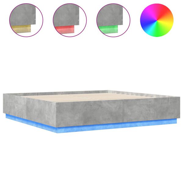 vidaXL Estructura cama con luces LED madera gris hormig&oacute;n 200x200 cm