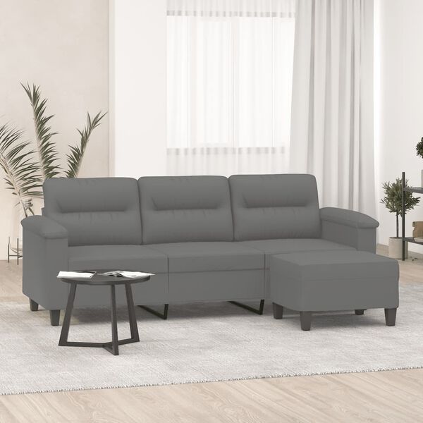 vidaXL Sofá de 3 plazas y taburete tela microfibra gris oscuro 180 cm