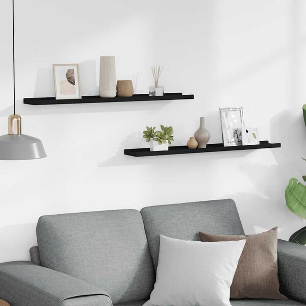 vidaXL Repisa para marcos de fotos 2 uds MDF negro 80x9x3 cm