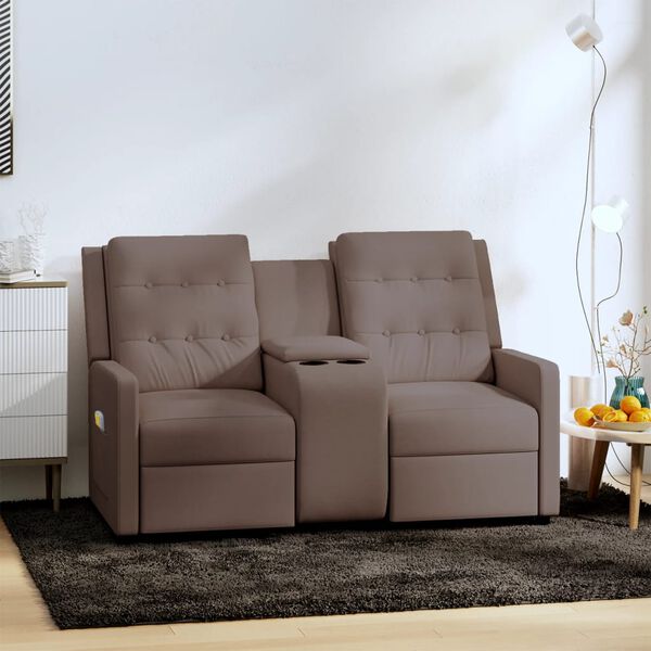 vidaXL Sillón de masaje reclinable 2 plazas con portavasos gris taupe
