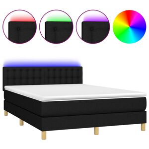 vidaXL Cama box spring colch&oacute;n y luces LED tela negro 140x190 cm