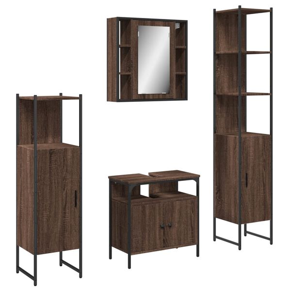 vidaXL Set de muebles de ba&ntilde;o 4 pzas madera contrachapada marr&oacute;n roble