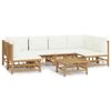 vidaXL Set de muebles de jard&iacute;n 7 piezas bamb&uacute; y cojines blanco crema