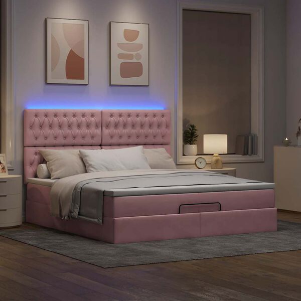 vidaXL Estructura de cama otomana colchones terciopelo rosa 200x200cm