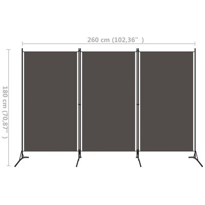 vidaXL Biombo divisor de 3 paneles gris antracita 260x180 cm