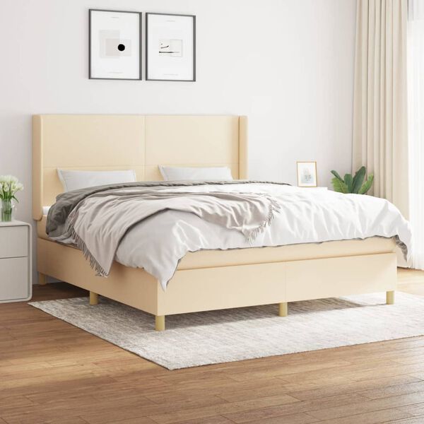 vidaXL Cama box spring con colch&oacute;n tela color crema 180x200 cm