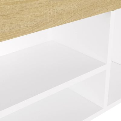 vidaXL Banco zapatero con cojín madera ingeniería blanco/roble sonoma