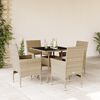 vidaXL Set comedor jard&iacute;n 5 pzas cojines rat&aacute;n sint&eacute;tico vidrio beige