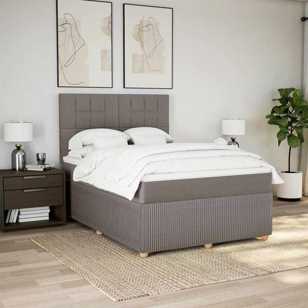 vidaXL Cama box spring con colch&oacute;n tela gris taupe 160x200 cm