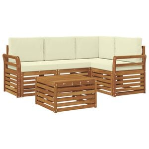 vidaXL Conjunto de sof&aacute;s de exterior con coj&iacute;n 5 pcs Natural y Crema