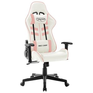 vidaXL Silla de gaming de cuero sint&eacute;tico blanco y rosa