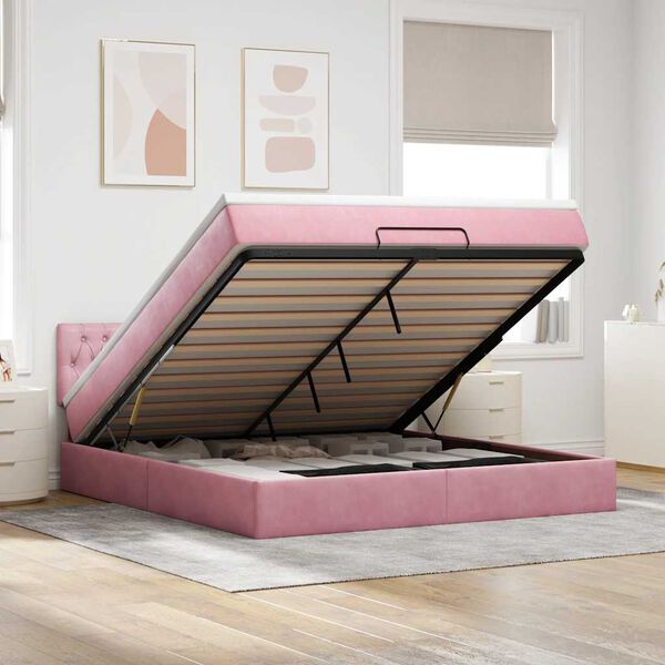 vidaXL Estructura cama otomana con colch&oacute;n terciopelo rosa 180x200 cm