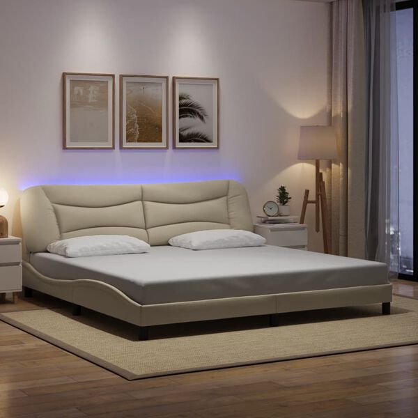 vidaXL Estructura de cama con LED sin colch&oacute;n Hvar tela color crema 200x200 cm