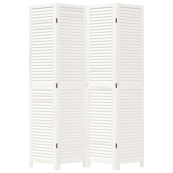 vidaXL Biombo separador de 4 paneles madera maciza Paulownia blanco