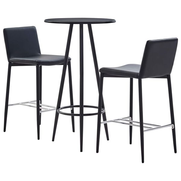 vidaXL Set mesa alta y taburetes de bar 3 piezas cuero sint&eacute;tico negro