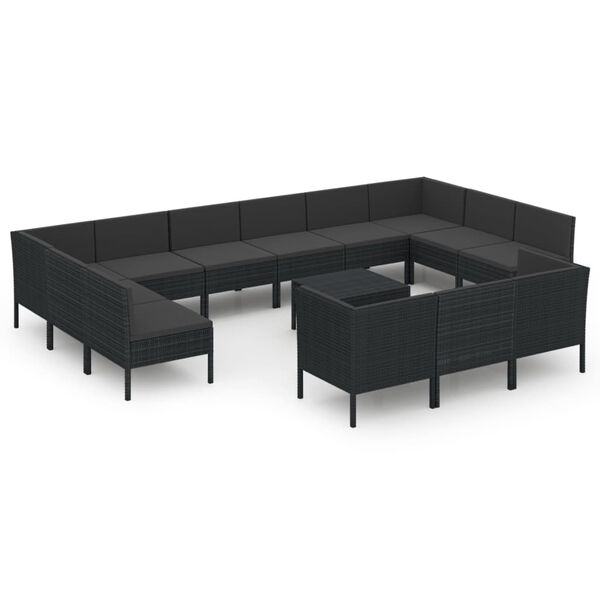 vidaXL Set de muebles de jard&iacute;n 14 pzas cojines rat&aacute;n sint&eacute;tico negro