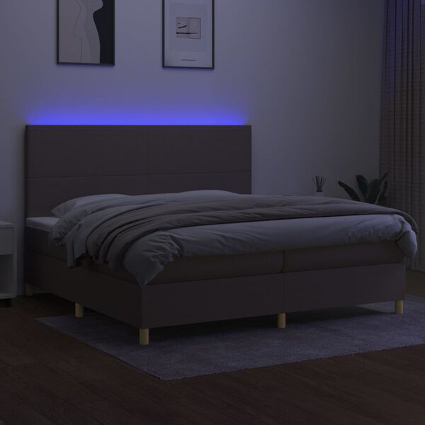vidaXL Cama box spring colch&oacute;n y luces LED tela gris taupe 200x200 cm