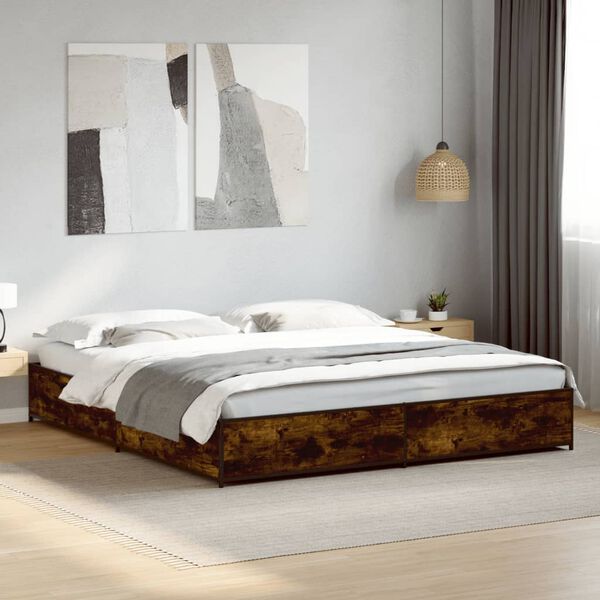 vidaXL Estructura cama madera ingenier&iacute;a metal roble ahumado 180x200cm