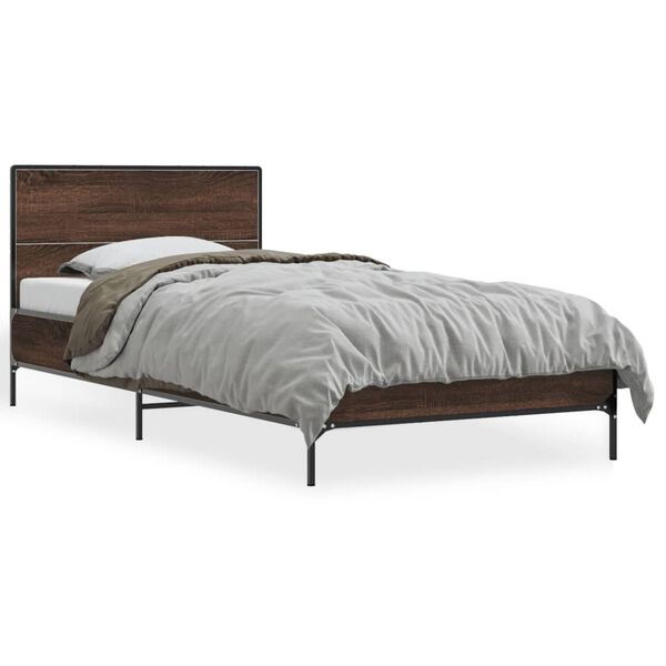 vidaXL Estructura cama madera ingenier&iacute;a metal roble marr&oacute;n 90x200 cm