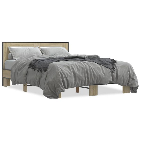 vidaXL Estructura cama madera ingenier&iacute;a metal roble Sonoma 140x200 cm