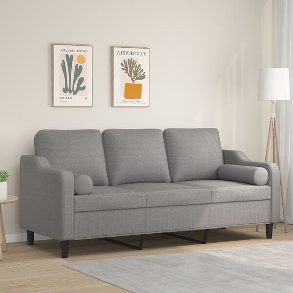 vidaXL Sof&aacute; de 3 plazas con almohadas y cojines tela gris claro 180 cm