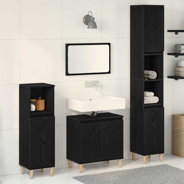 vidaXL Juego de muebles de ba&ntilde;o Montaje en la pared 3 pcs Roble Negro