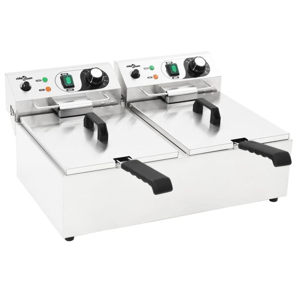 vidaXL Freidora eléctrica doble de acero inoxidable 20 L 6000 W