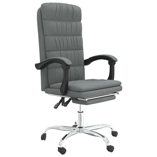 vidaXL Silla de oficina reclinable de tela gris oscuro