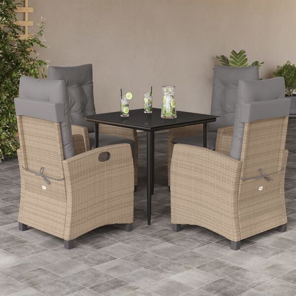 vidaXL Set comedor de jard&iacute;n 5 pzas con cojines rat&aacute;n sint&eacute;tico beige
