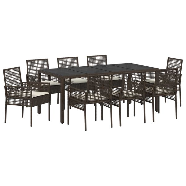 vidaXL Conjunto de Comedor de Jard&iacute;n 9 pcs Marr&oacute;n rat&aacute;n sint&eacute;tico