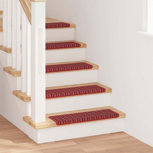 vidaXL Alfombras autoadhesivas para escaleras Rayado 15 pcs Rojo