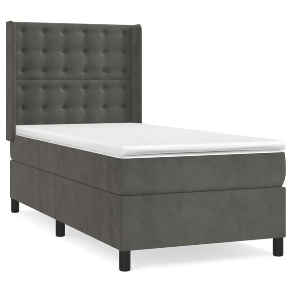 vidaXL Cama box spring con colch&oacute;n terciopelo gris oscuro 90x190 cm