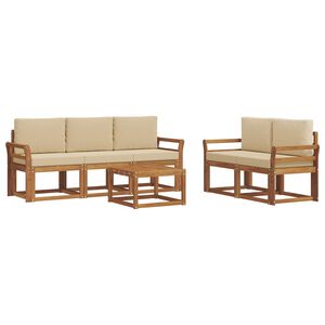 vidaXL Conjunto de sof&aacute;s de exterior con coj&iacute;n 6 pcs Natural y Beige