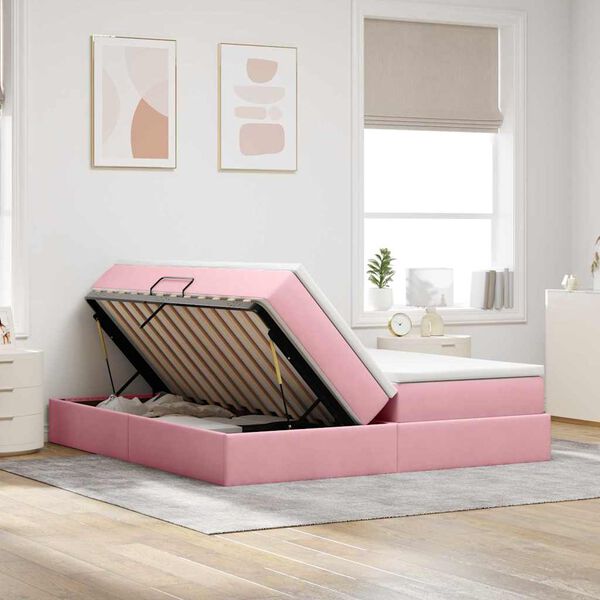vidaXL Cama con almacenamiento y colch&oacute;n Rosa 180 x 200 cm Terciopelo