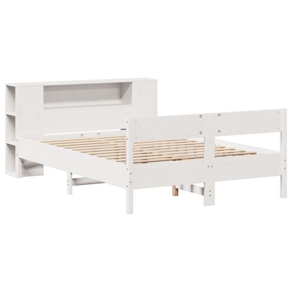 vidaXL Cama con estanter&iacute;a sin colch&oacute;n madera maciza blanca 120x190 cm