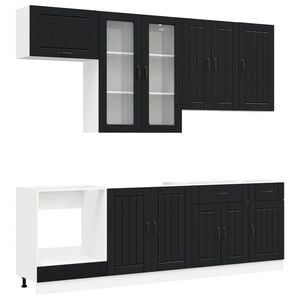 vidaXL Unidad de cocina LUCCA 8 uds. Negro Madera de ingenier&iacute;a