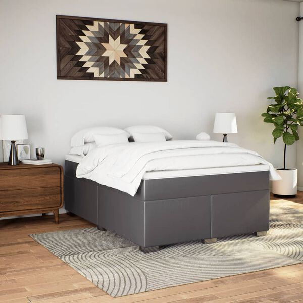 vidaXL Cama box spring con colch&oacute;n cuero sint&eacute;tico gris 160x200 cm