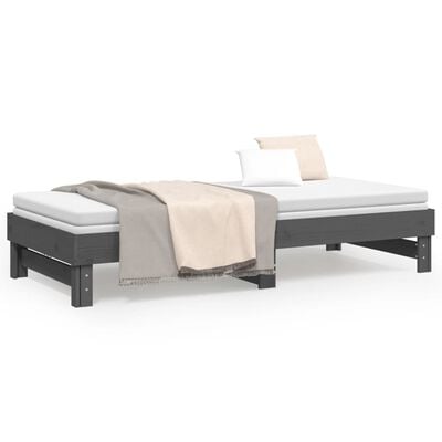 vidaXL Sofá cama extraíble madera maciza de pino gris 2x(100x200) cm