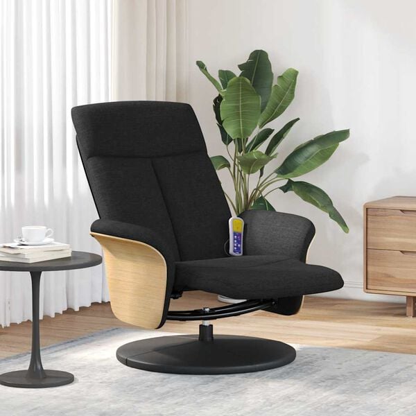 vidaXL Sill&oacute;n reclinable de masaje con reposapi&eacute;s tela negra