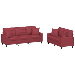vidaXL Juego de sof&aacute;s con cojines 2 piezas cuero sint&eacute;tico rojo tinto