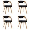 vidaXL Sillas de comedor 4 uds madera curvada cuero sint&eacute;tico negro