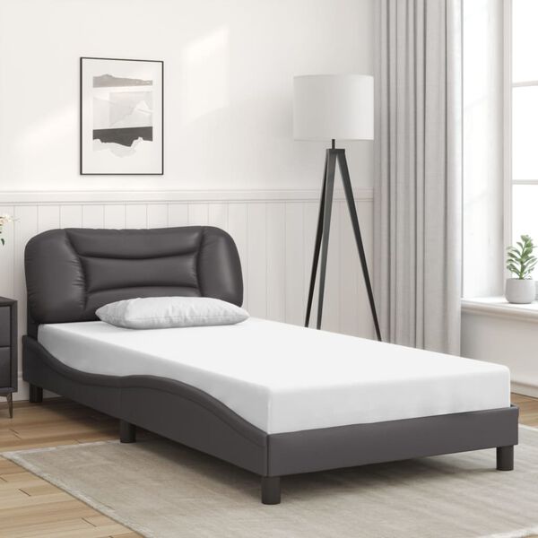 vidaXL Estructura de cama sin colch&oacute;n Hvar cuero sint&eacute;tico gris 100x200 cm