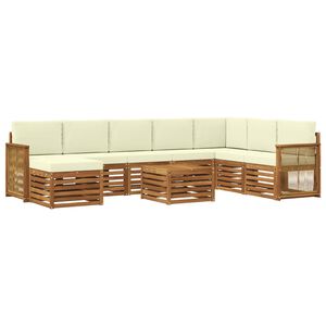 vidaXL Conjunto de sof&aacute;s de exterior con coj&iacute;n 7 pcs Natural y Crema