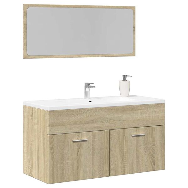 vidaXL Set de muebles de ba&ntilde;o 2 pzas madera contrachapada roble Sonoma
