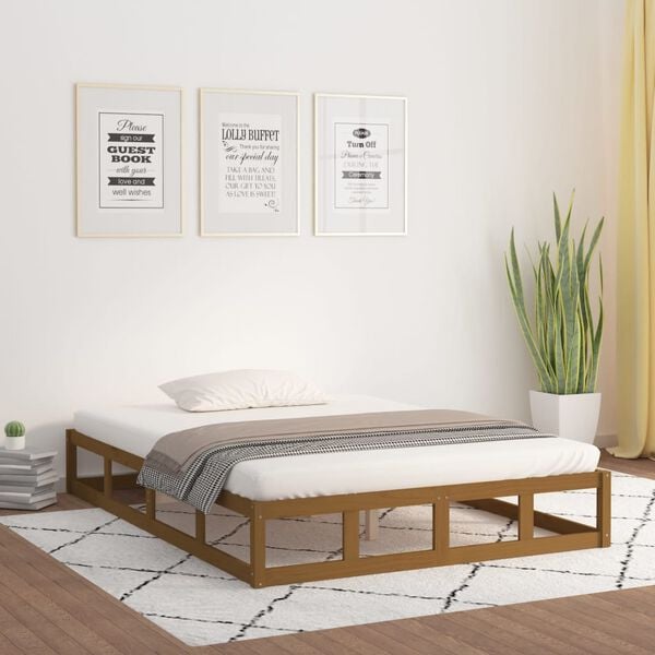 vidaXL Estructura de cama de madera maciza marr&oacute;n miel 150x200 cm